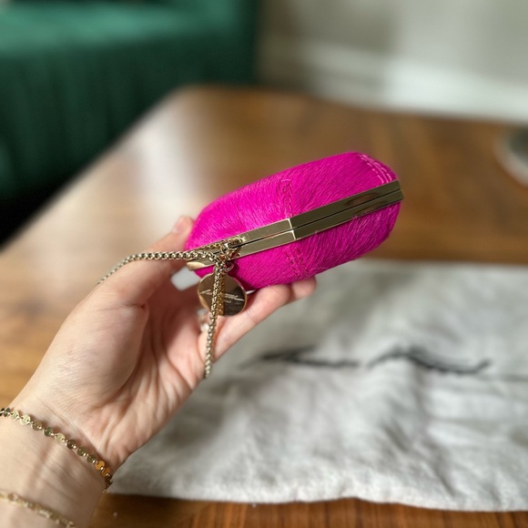 Brian Atwood Rare Neon Pink Geometric Runway Clutch Wristlet - Picture 12 of 12